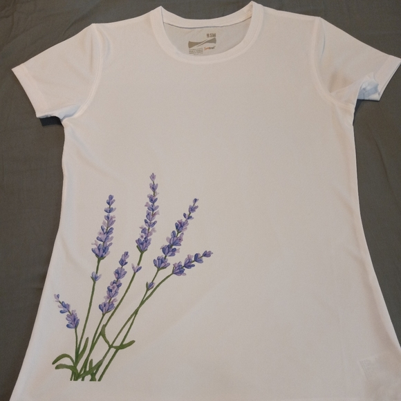 Womens White Shirt with Lavender Logo - Picture 1 of 3
